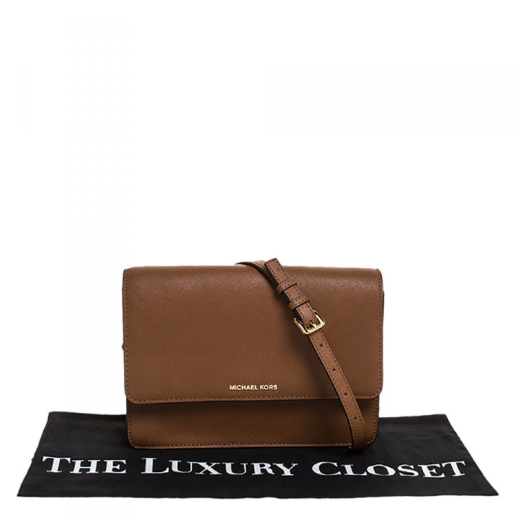 Pre Owned Michael Kors Brown Leather Jet Set Crossbody Bag