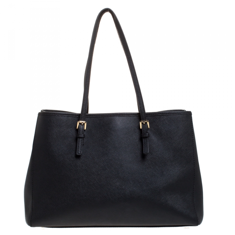 Pre Owned MICHAEL Michael Kors Black Leather Jet Set Travel Tote 