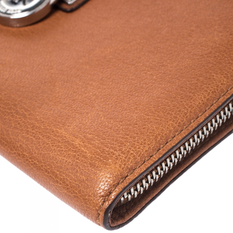 Pre Owned Michael Kors Brown Leather Hamilton Zip Around Wallet