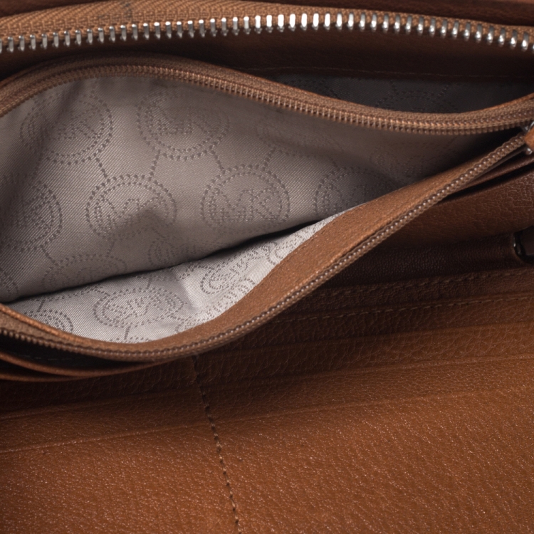 Pre Owned Michael Kors Brown Leather Hamilton Zip Around Wallet