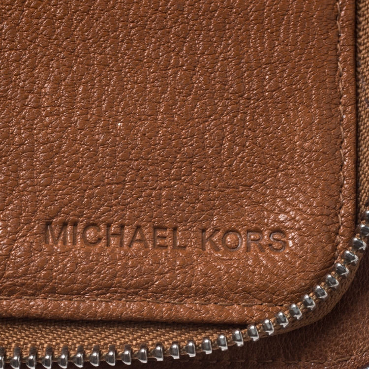Pre Owned Michael Kors Brown Leather Hamilton Zip Around Wallet