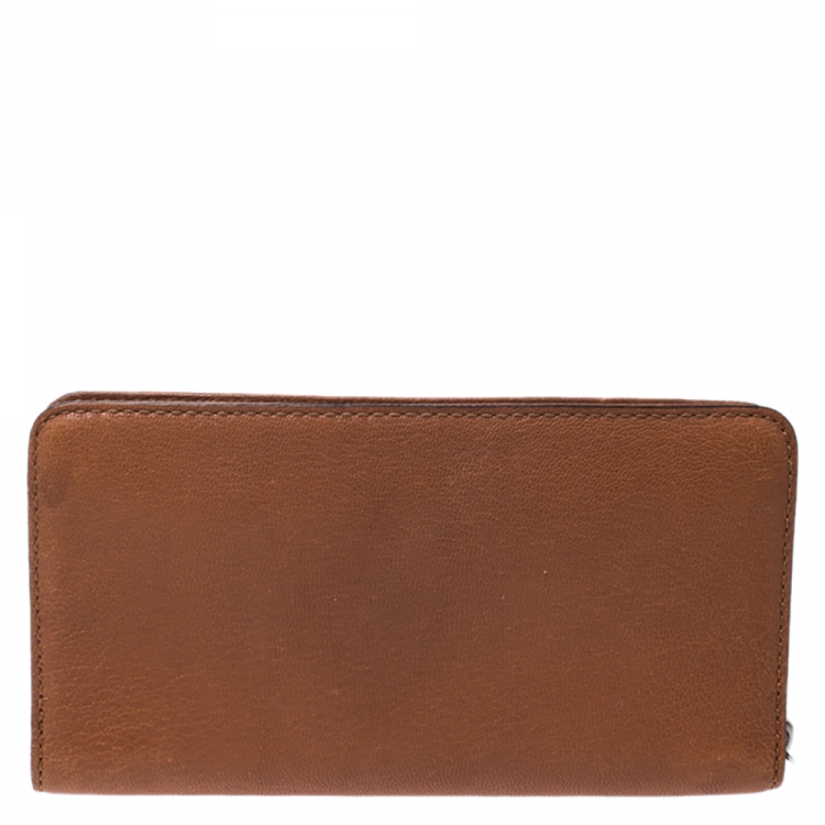 Pre Owned Michael Kors Brown Leather Hamilton Zip Around Wallet