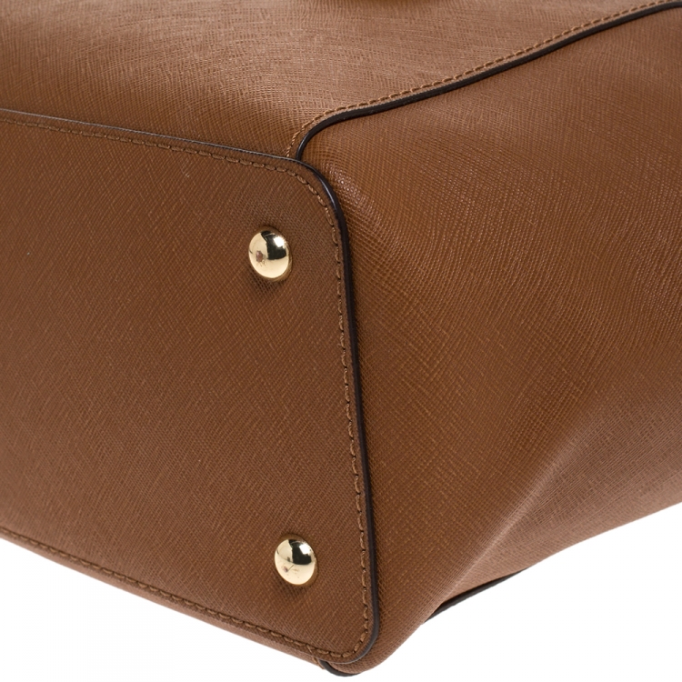 Pre Owned Michael Michael Kors Brown Saffiano Leather Jet Set Top Zip Tote