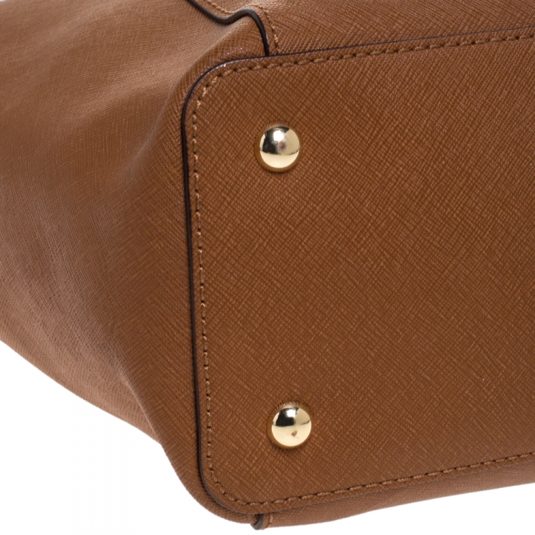 Pre Owned Michael Michael Kors Brown Saffiano Leather Jet Set Top Zip Tote