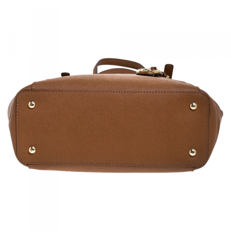 Pre Owned Michael Michael Kors Brown Saffiano Leather Jet Set Top Zip Tote