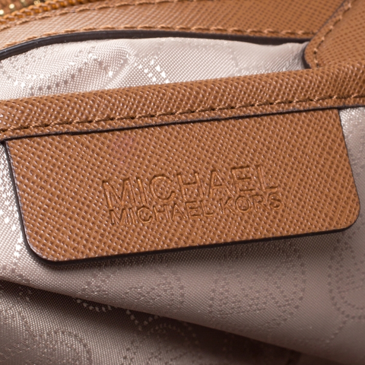 Pre Owned Michael Michael Kors Brown Saffiano Leather Jet Set Top Zip Tote