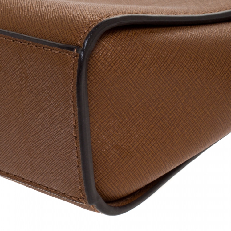 Pre Owned Michael Kors Brown Saffiano Leather Mini Selma Crossbody Bag