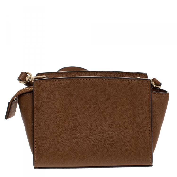 Pre Owned Michael Kors Brown Saffiano Leather Mini Selma Crossbody Bag