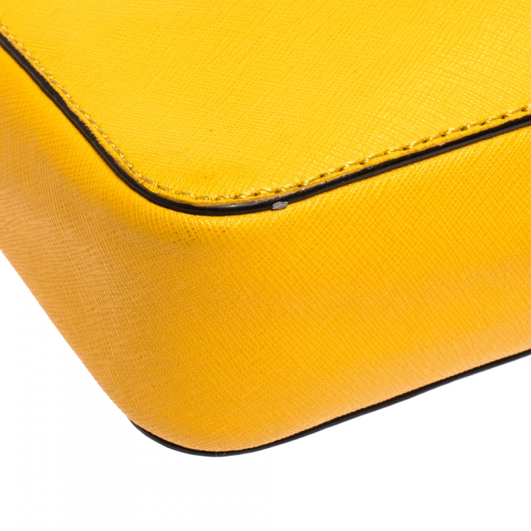 Pre Owned Michael Kors Mustard Leather Jet Set Crossbody Bag