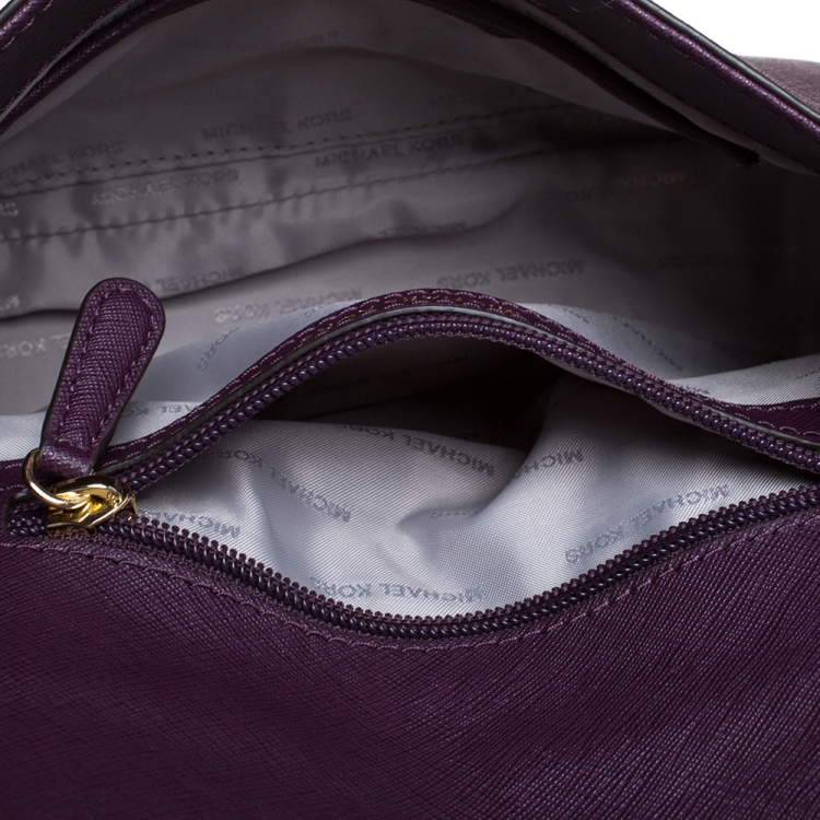 Pre Owned Michael Kors Purple Leather Extra Small Ava Crossbody Bag w/ Charm