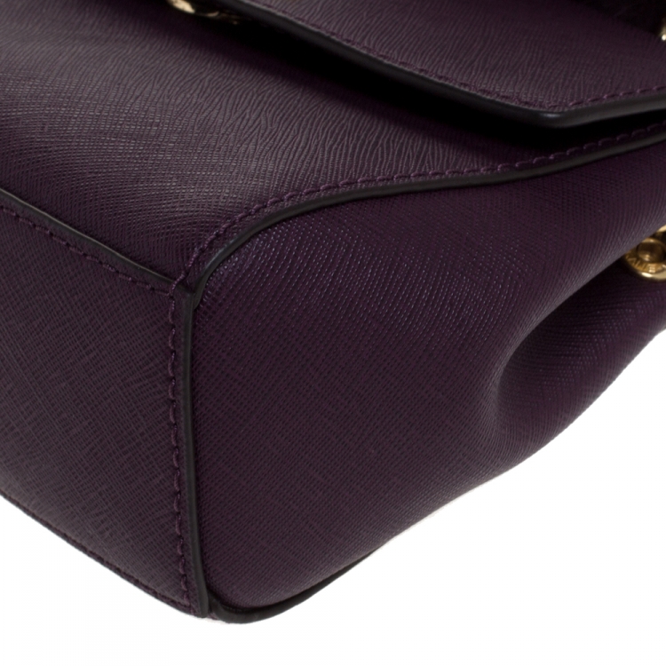 Pre Owned Michael Kors Purple Leather Extra Small Ava Crossbody Bag w/ Charm