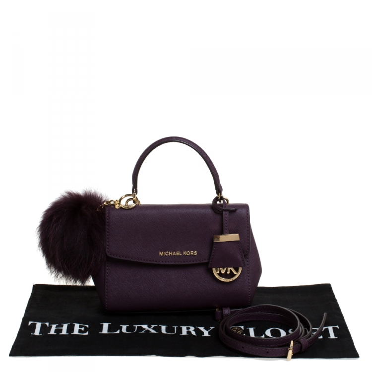 Pre Owned Michael Kors Purple Leather Extra Small Ava Crossbody Bag w/ Charm