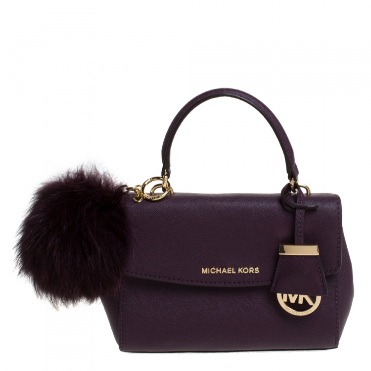 Michael Kors - purple leather handbag Purse with Makeup Bag | eBay