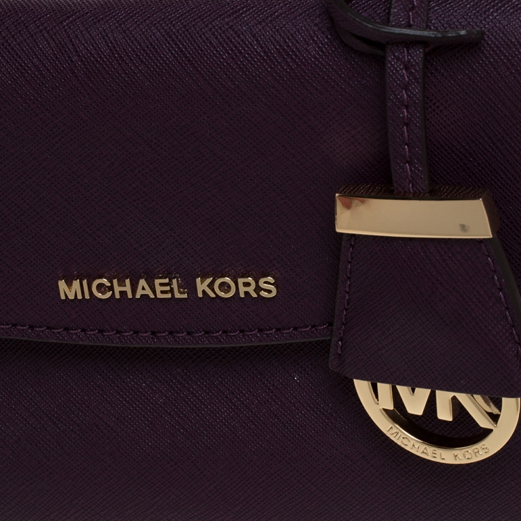 Pre Owned Michael Kors Purple Leather Extra Small Ava Crossbody Bag w/ Charm