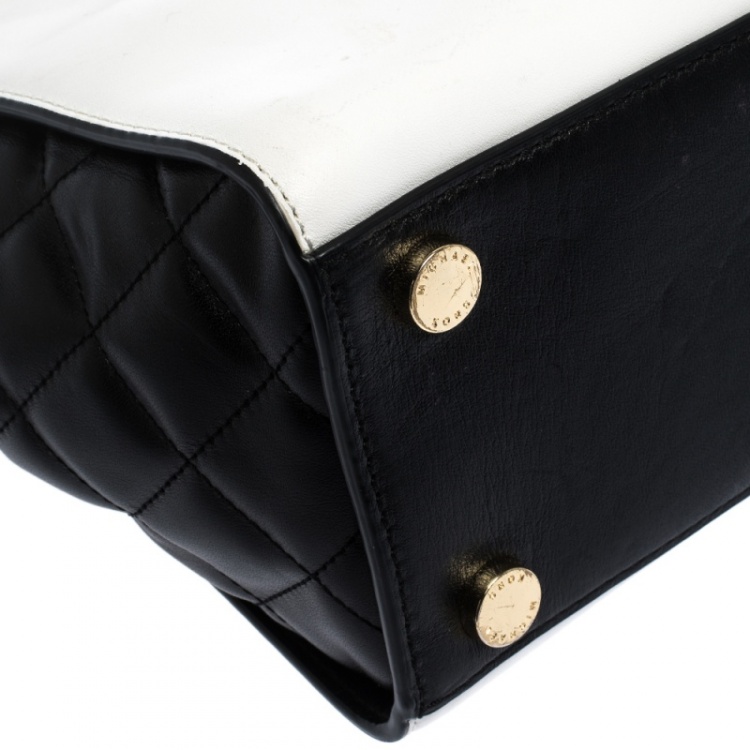 مملوكة مسبقًا Michael Michael Kors White/Black Leather Medium Selma Satchel