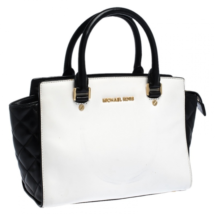 مملوكة مسبقًا Michael Michael Kors White/Black Leather Medium Selma Satchel