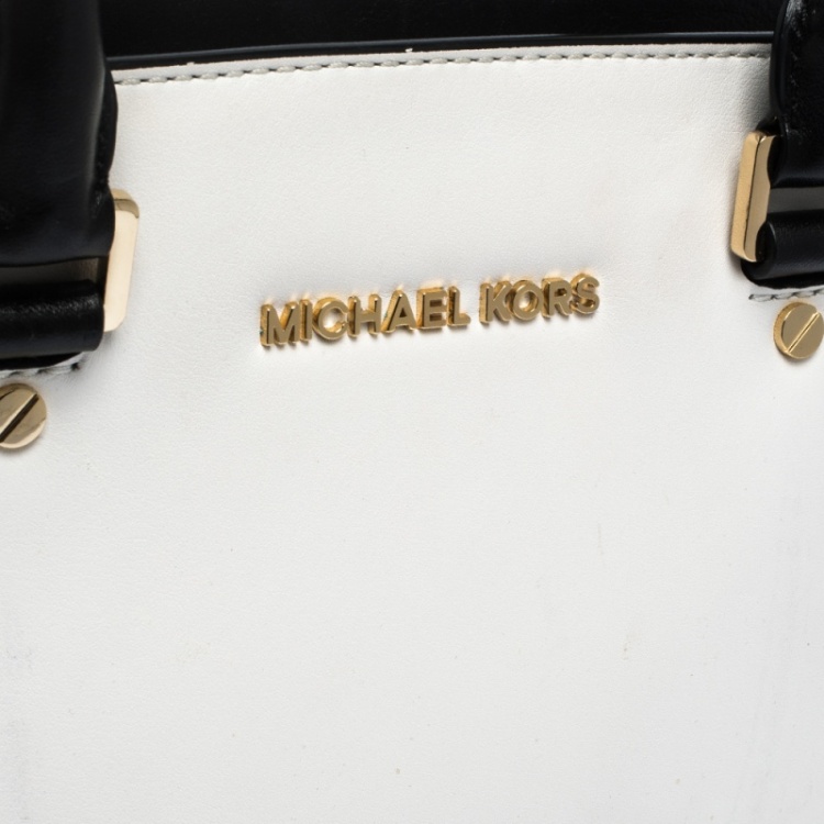 مملوكة مسبقًا Michael Michael Kors White/Black Leather Medium Selma Satchel