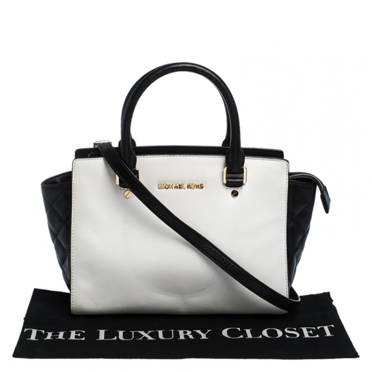 مملوكة مسبقًا Michael Michael Kors White/Black Leather Medium Selma Satchel