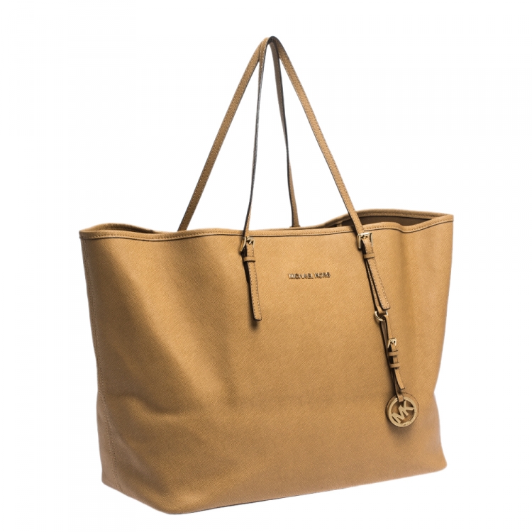 Pre Owned Michael Kors Tan Leather Jet Set Travel Tote