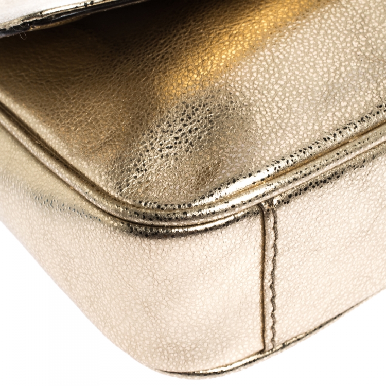 Pre Owned Michael Kors Gold Leather Fulton Shoulder Bag