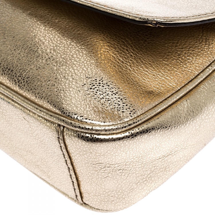 Pre Owned Michael Kors Gold Leather Fulton Shoulder Bag