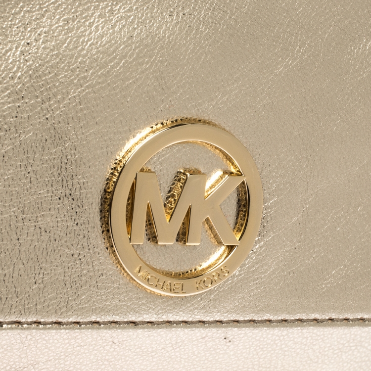 Pre Owned Michael Kors Gold Leather Fulton Shoulder Bag