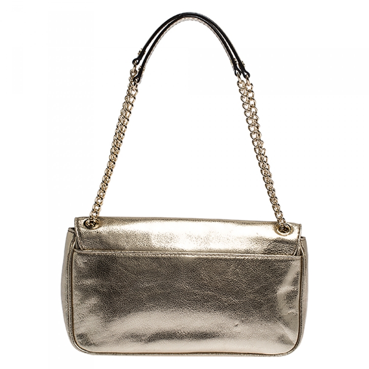 Pre Owned Michael Kors Gold Leather Fulton Shoulder Bag