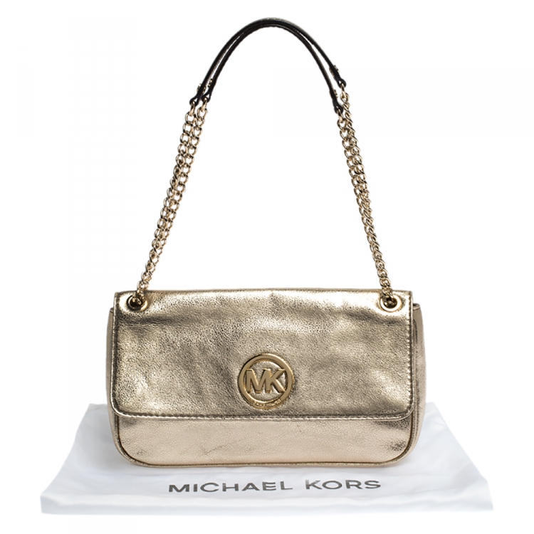 Pre Owned Michael Kors Gold Leather Fulton Shoulder Bag