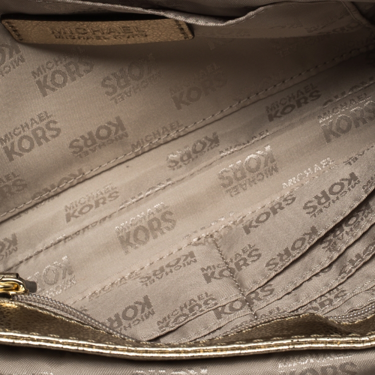 Pre Owned Michael Kors Gold Leather Fulton Shoulder Bag