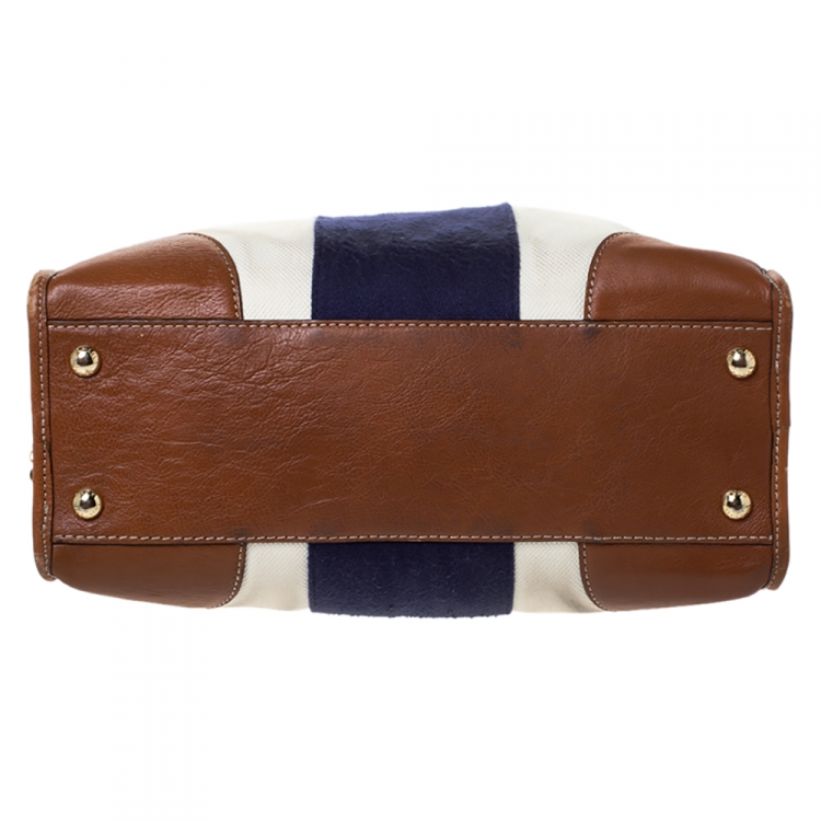 Pre Owned MICHAEL Michael Kors Tri Color Canvas and Leather Large Hamilton North South Tote