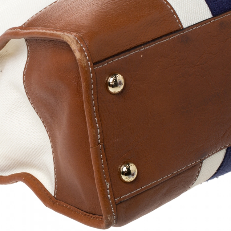 Pre Owned MICHAEL Michael Kors Tri Color Canvas and Leather Large Hamilton North South Tote