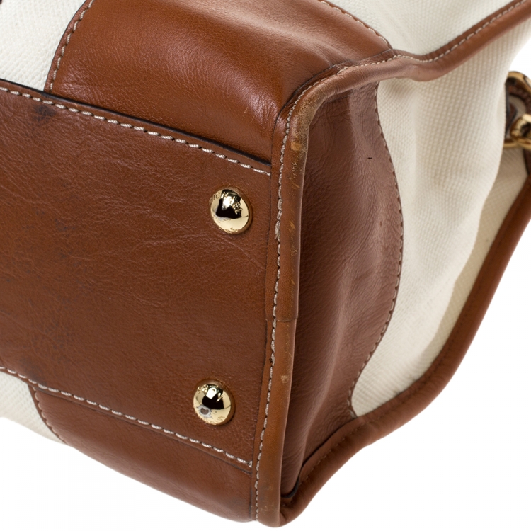 Pre Owned MICHAEL Michael Kors Tri Color Canvas and Leather Large Hamilton North South Tote