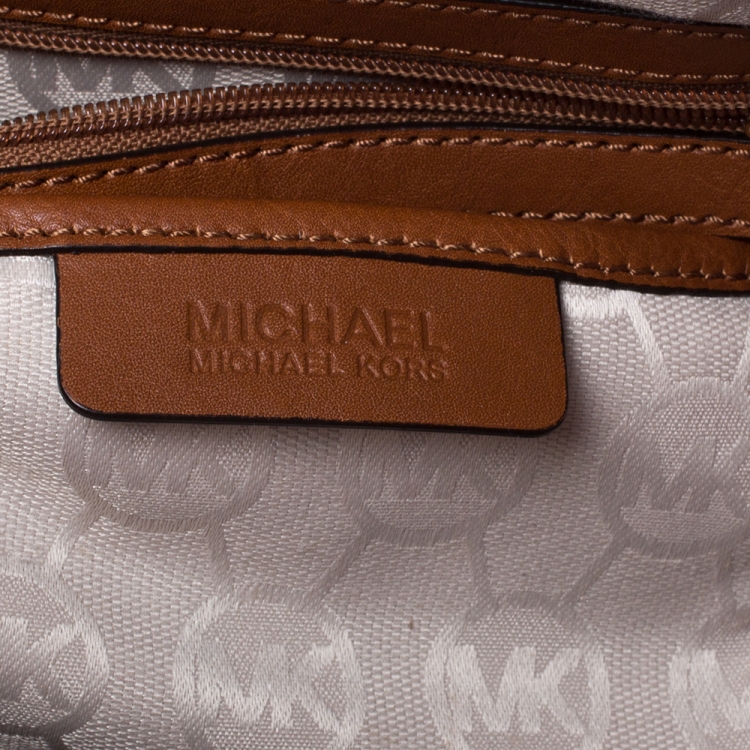 Pre Owned MICHAEL Michael Kors Tri Color Canvas and Leather Large Hamilton North South Tote