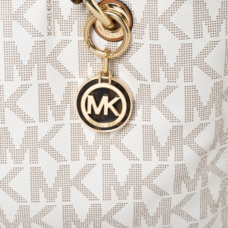 Pre Owned MICHAEL Michael Kors Off White Coated Canvas Small Cynthia Tote