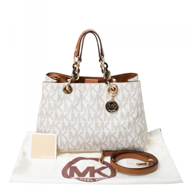 Pre Owned MICHAEL Michael Kors Off White Coated Canvas Small Cynthia Tote