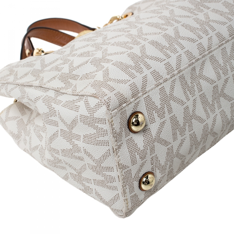 Pre Owned MICHAEL Michael Kors Off White Coated Canvas Small Cynthia Tote