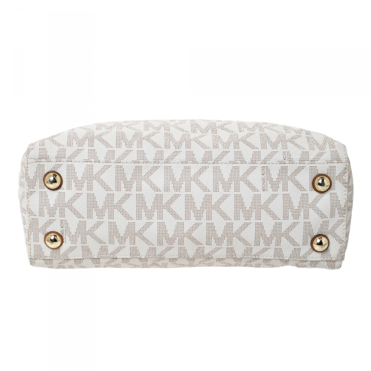 Pre Owned MICHAEL Michael Kors Off White Coated Canvas Small Cynthia Tote