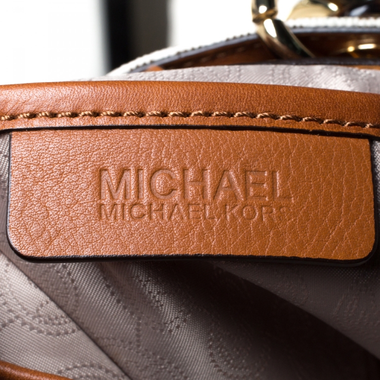 Pre Owned MICHAEL Michael Kors Off White Coated Canvas Small Cynthia Tote