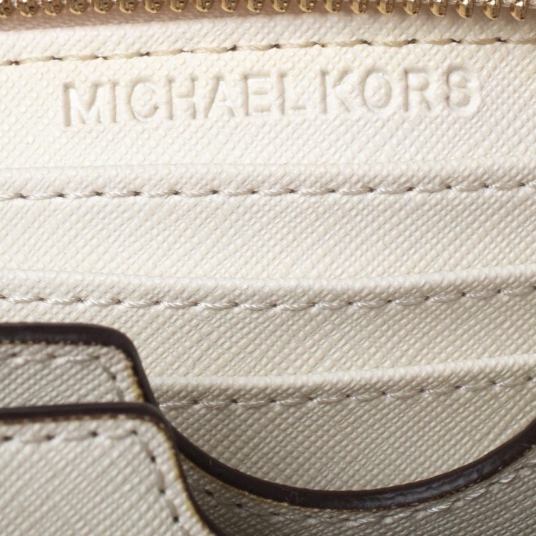 Pre Owned Michael Kors Beige Coated Canvas Zip Around Wallet