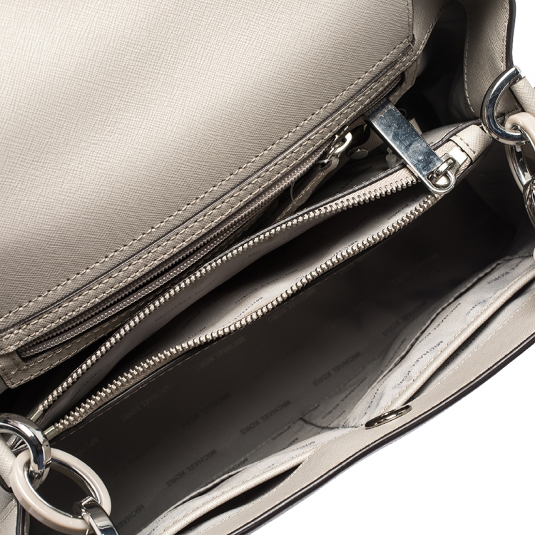 Pre Owned Michael Kors Light Grey Saffiano Leather Large Portia Shoulder Bag