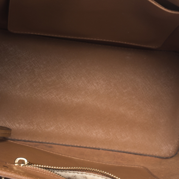 Pre Owned Michael Kors Brown Saffiano Leather Small Jet Set Travel Tote