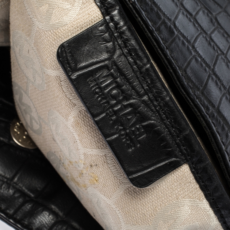 Pre Owned MICHAEL Michael Kors Black Croc Embossed Leather Hamilton Tote