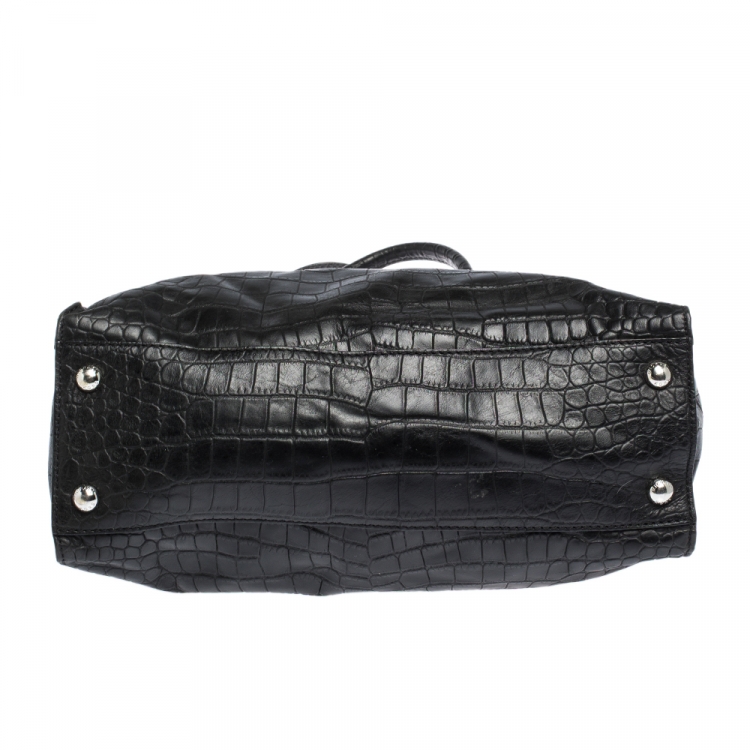 Pre Owned MICHAEL Michael Kors Black Croc Embossed Leather Hamilton Tote