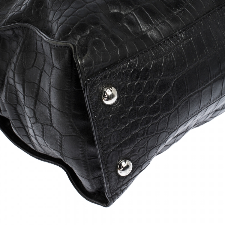 Pre Owned MICHAEL Michael Kors Black Croc Embossed Leather Hamilton Tote