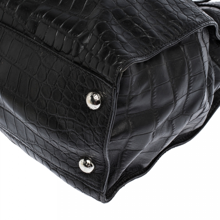 Pre Owned MICHAEL Michael Kors Black Croc Embossed Leather Hamilton Tote