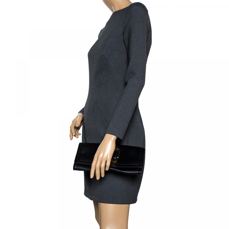 Pre Owned Michael Kors Black Leather Buckle Clutch