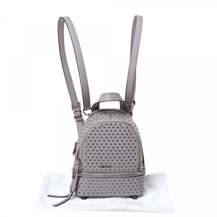 مملوكة مسبقًا Michael Kors Grey Perforated Leather Mini Rhea Backpack