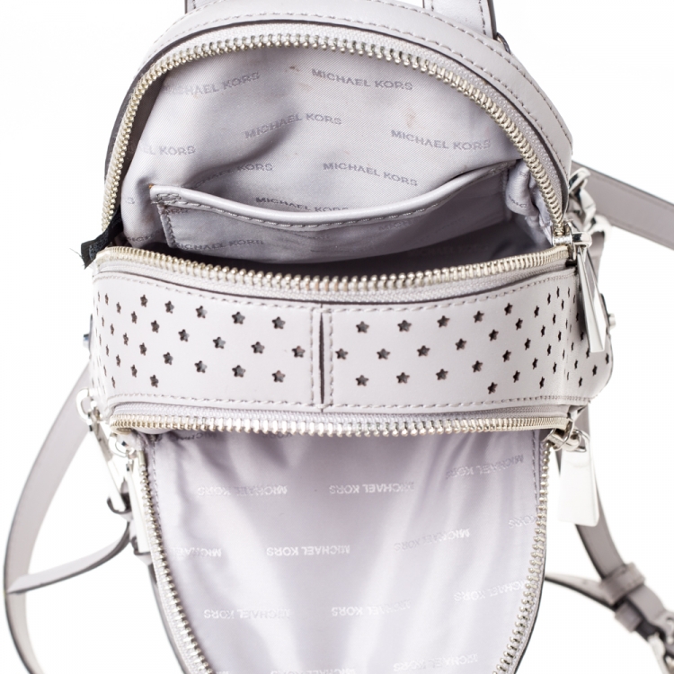 مملوكة مسبقًا Michael Kors Grey Perforated Leather Mini Rhea Backpack