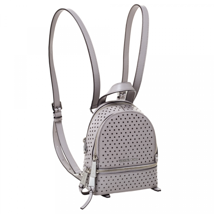 مملوكة مسبقًا Michael Kors Grey Perforated Leather Mini Rhea Backpack