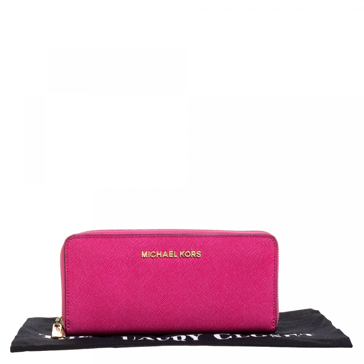 Pre Owned Michael Kors Fuchsia Leather Zip Around Wallet